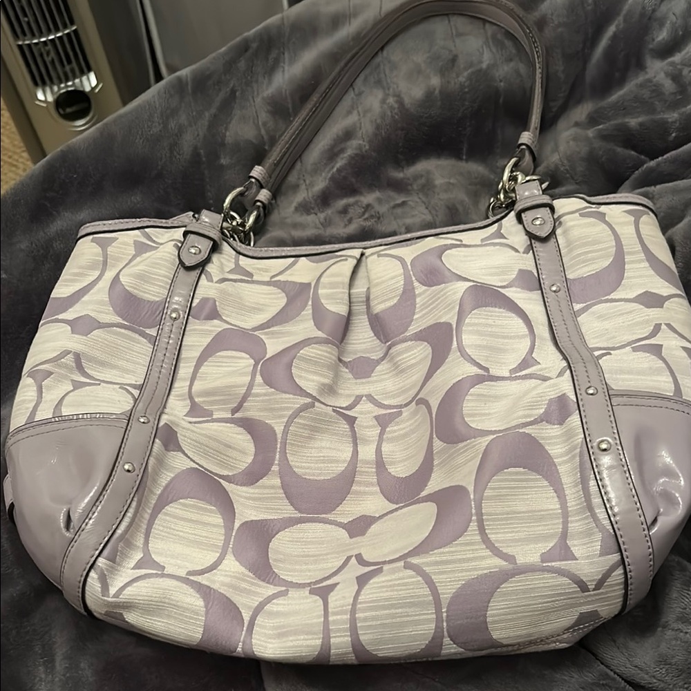 Coach Canvas Alexandra Lavender and Gray Signature Tote - Picture 3 of 14